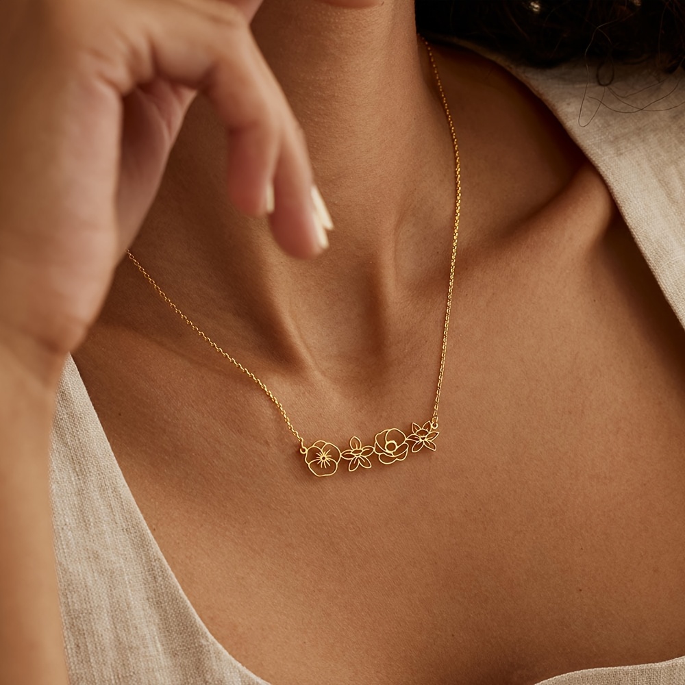 Women's 18K Golden Plated Customizable Flower Pendant Necklace